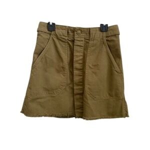H&M &DENIM Womens Khaki Brown Utility Mini Skirt Raw Hem Size 6 Grunge Indie